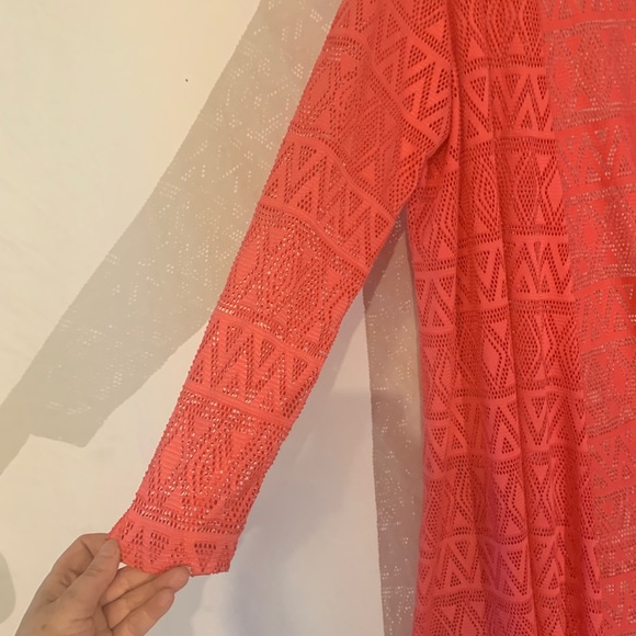 LuLaRoe Duster, Long sweater. Coral Large, cutouts - Picture 3 of 4